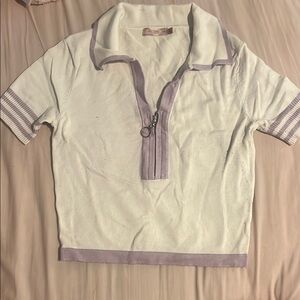 White and Purple Polo Shirt with Sporty Design